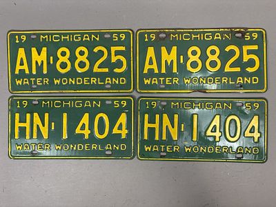 Pair 1959 Water Wonderland Michigan License Plates. See all photos as a better idea of 