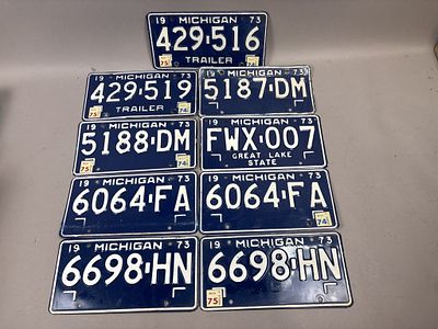 Lot 9 1973 Vintage Michigan License Plates. See all photos as a better idea of condition. 