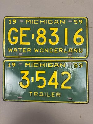 Pair 1959 Michigan GE8316 $ 3542 License Plates. See all photos as a better idea of condition. 