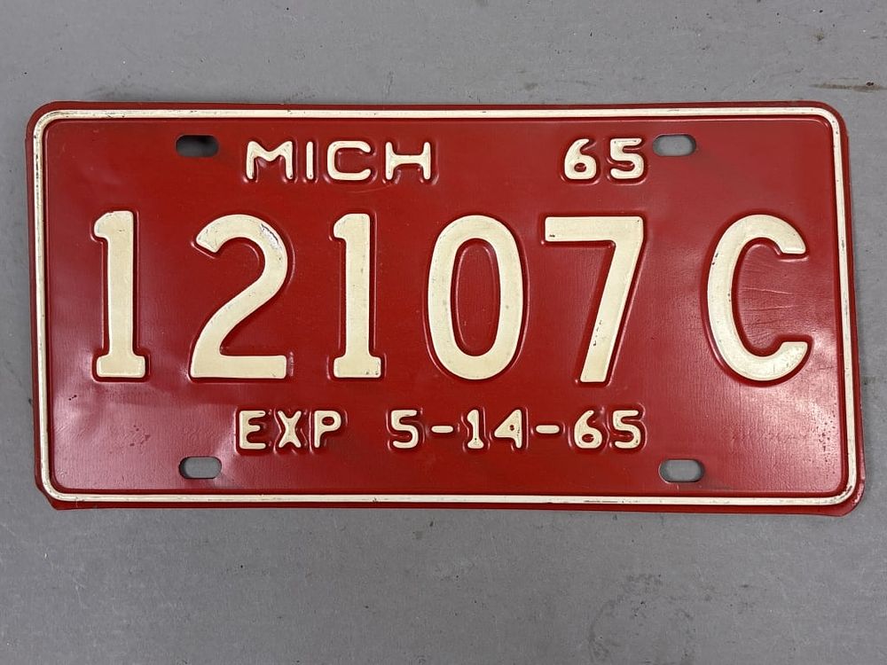 Lot 167: 1965 Michigan 12107C Exp 5-14-65 License Plate