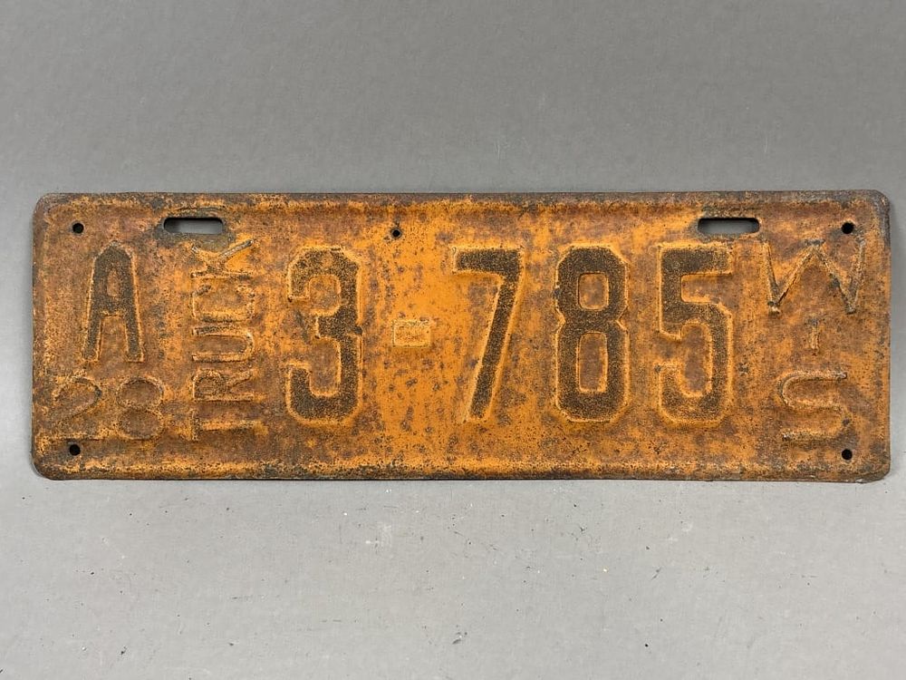 Lot 187: 1928 Wisconsin Truck 3-785 Vintage License Plate
