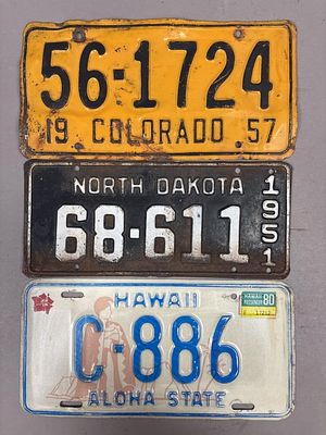 Lot of 3 Hawaii North Dakota Colorado Plates. See all photos as a better idea of condition. 
