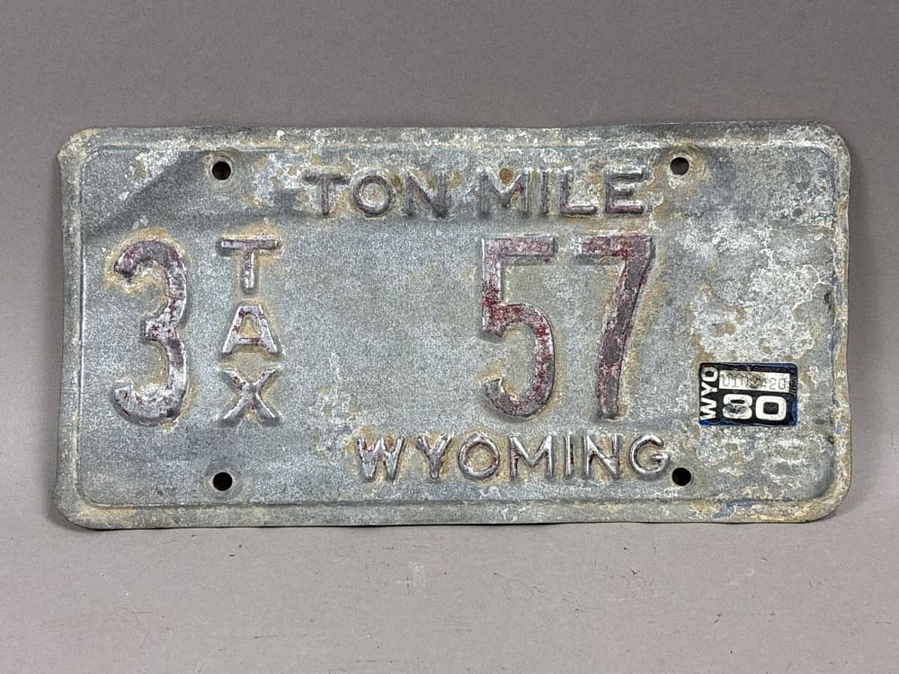 Lot 228: Wyoming Ton Mile 3 Tax 57 1980 License Plate