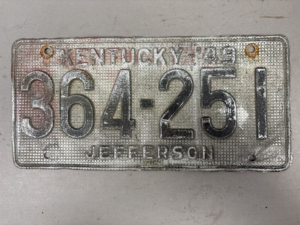 Lot 229: 1949 Kentucky Jefferson 364-251 License Plate