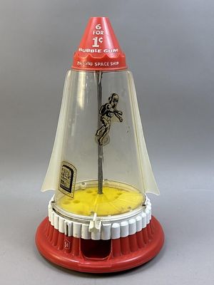 Vintage 50s Ring Ding Space Ship Gumball Machine. Please make sure you view all photos and ask 