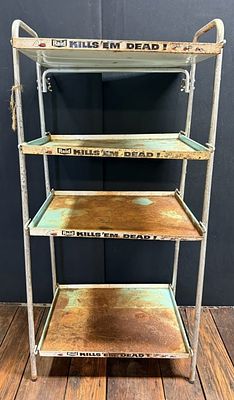 Raid KILLS EM DEAD 60s 4 Tier Metal Store Display. Measurements in photos Condition: PLEASE NOTE 