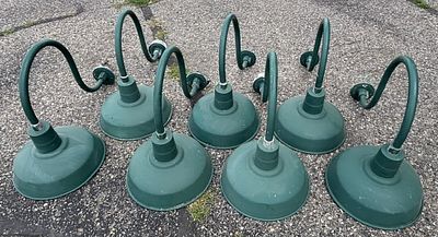 7 Matching Hi-Lite Mfg Gas Station Service Lights. Great original service station lamps. All 
