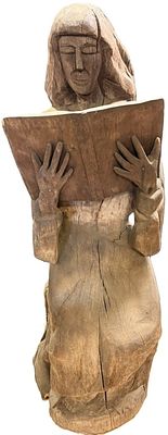 Folk Art Hand Carved Solid 57" Wood Woman Statue. Incredible carved woman. SEE ALL PHOTOS! 