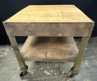 Antique Military Green Painted Metal Rolling Cart. Great original metal cabinet with castors. 