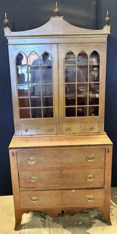 Lot 179: Antique Federal Stepback Flip Top Desk Cabinet