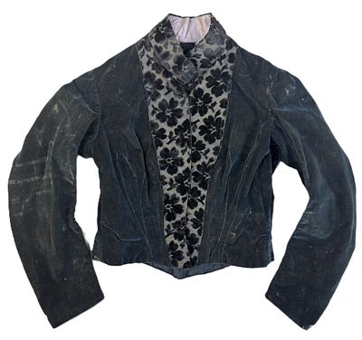 Antique Fancy Victorian Ladies Flocked Velvet Coat. Measures 14.5" pit to pit, 8" pit to bottom 