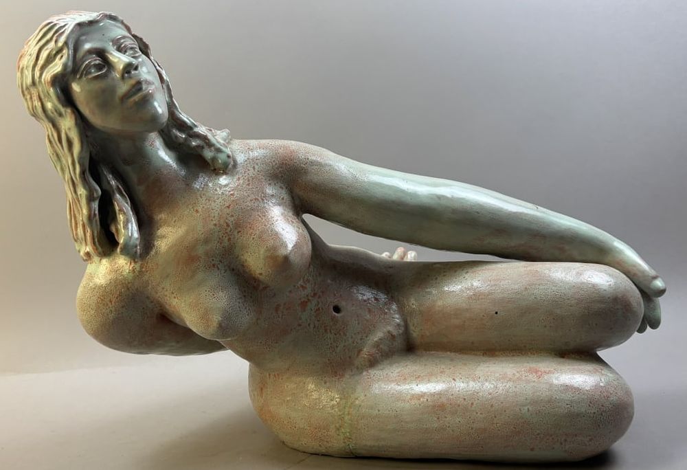 Lot 214: MCM Nude Ceramic Pottery 24" Gazing Art Woman