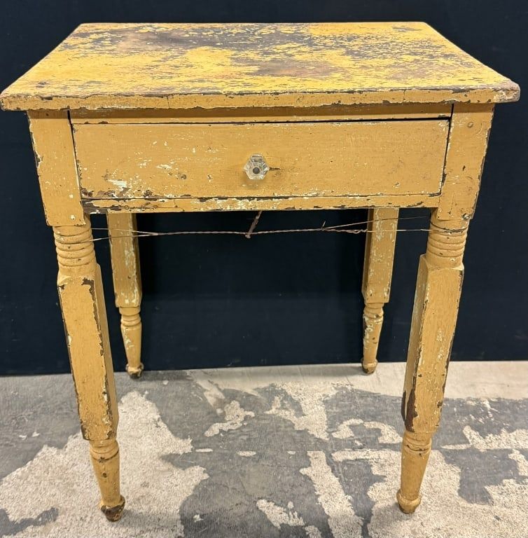 Lot 269: Antique 1880s Mustard Milk Painted 1 Drawer Stand