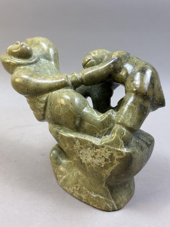 Lot 281: Inuit Soapstone Indigenous Adult & Child Carving