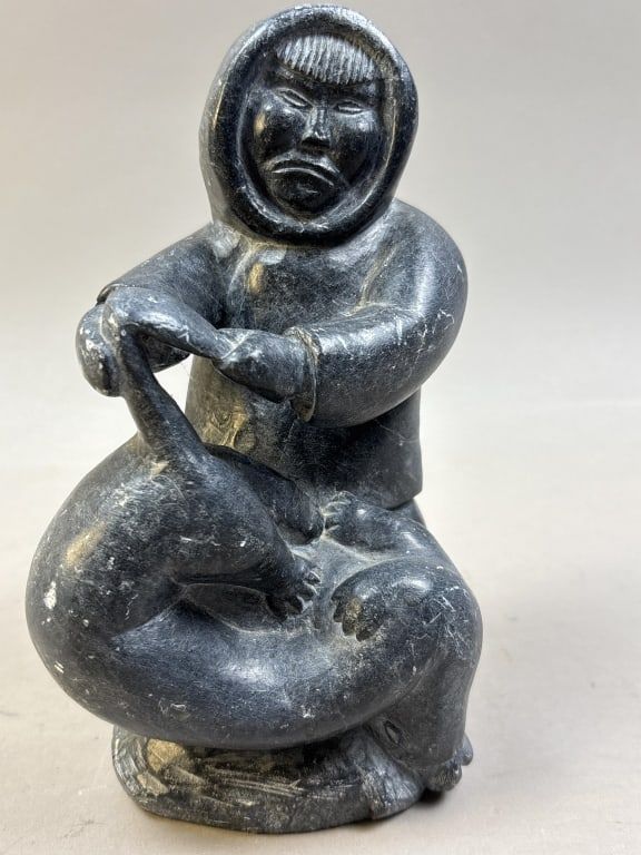 Lot 284: Inuit Soapstone Indigenous Seal Hunter Carving