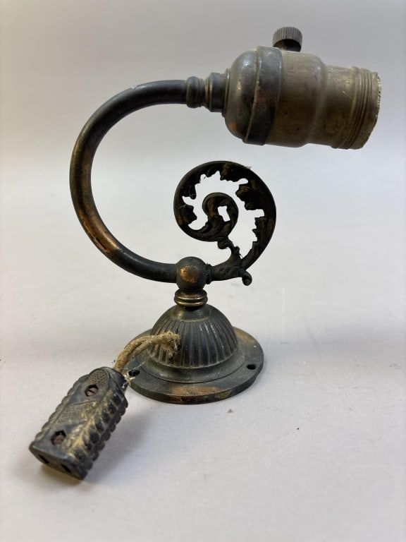Lot 296: Antique Japanned Copper Wall Fixture Lamp Light