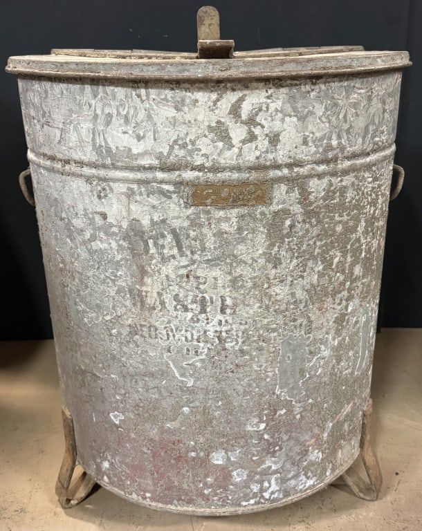 Lot 350: Antique Fire Proof Galvanized Garbage Can