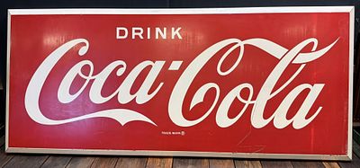 Drink Coca Cola 7' x 37" Painted Metal 60s Sign. Great original sign. Condition: PLEASE NOTE WE 