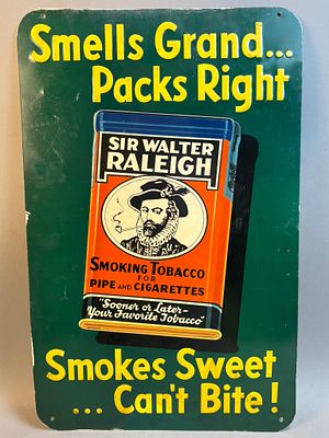 Sir Walter Raleigh Smells Grand Packs Right Single. 26" tall x 16.5" - great original painted 