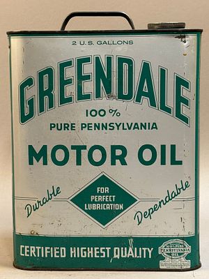 Greendale Motor Oil 100% Pure Pennsylvania 2 Gallo. Measurements in photos PLEASE NOTE WE OFFER 