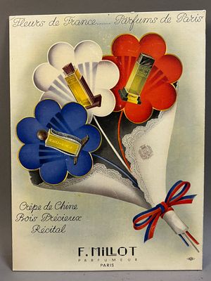 French Paris F. Millot Perfume 50s Cardboard Sign. Measurements in photos PLEASE NOTE WE OFFER 