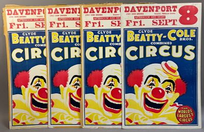 Lot of 4 Clyde Beatty-Cole Combined CircusPosters. Measurements in photos PLEASE NOTE WE OFFER 