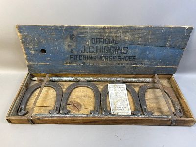 Vintage Official J.C. Higgins Pitching Horse Shoes. Measurements in photos PLEASE NOTE WE OFFER 