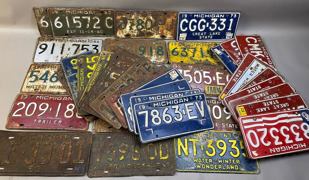 Lot 159: Lot of 38 Vintage State of Michigan License Plates