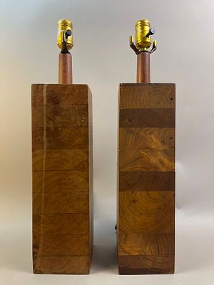 Pair of Vintage Square Wooden Art Deco Desk Lamps. Measurements in photos PLEASE NOTE WE OFFER 