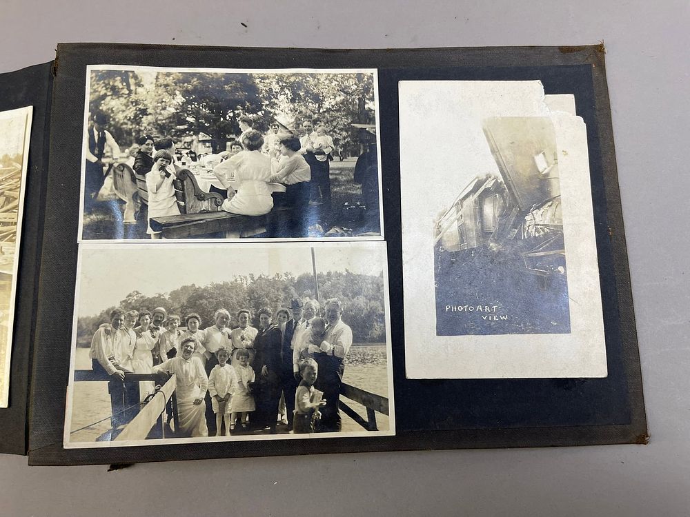 Lot 259: Antique RPPC Family Photo Album Disaster Scrapbook