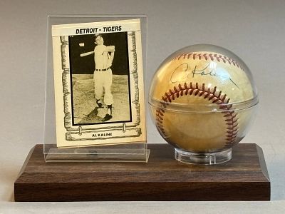 Rawlings Haiti AL KALINE Signed OAL Brown Ball Set. Great original pair of 80s 90s Kaline cards 