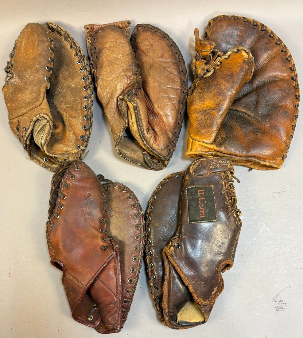 Lot 279: LOT 5 ANTIQUE 40s BASEBALL GLOVE FIRST BASE MITTS