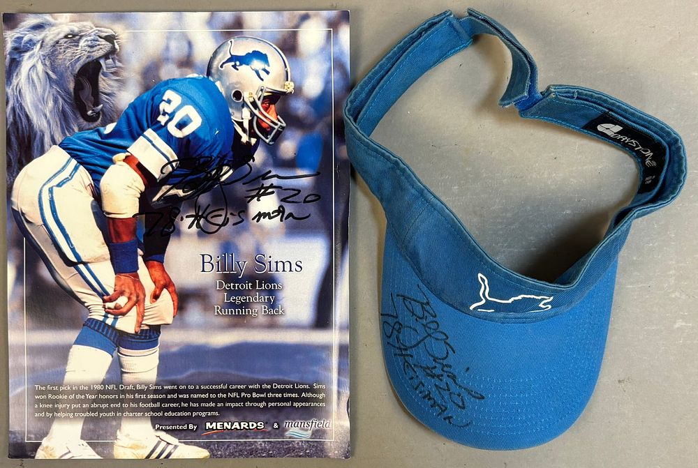 Lot 316: Billy Sims Detroit Lions Football Photo & Visor