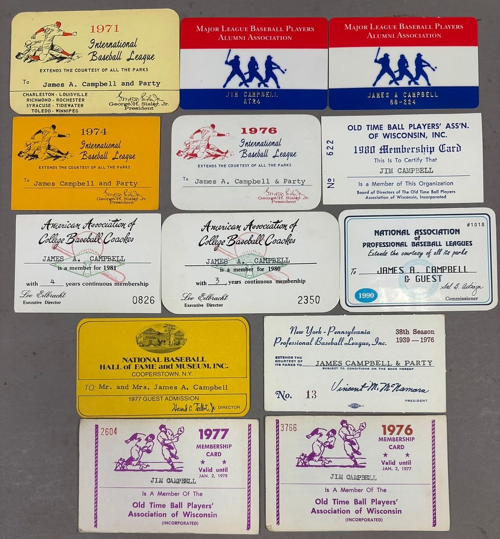 Lot 333: 13 Jim Campbell Detroit Tigers 60s League Pass