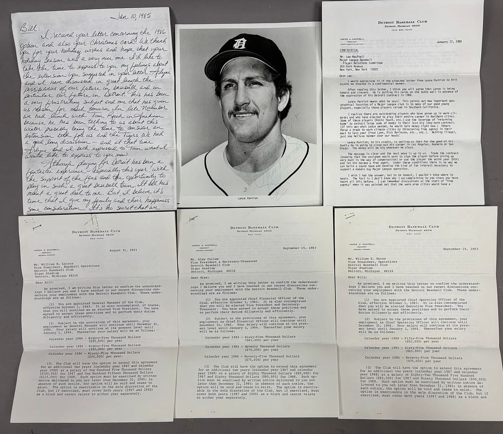 Lot 346: JAC Tigers Lee MacPhail Letter 1985 Lance Parrish