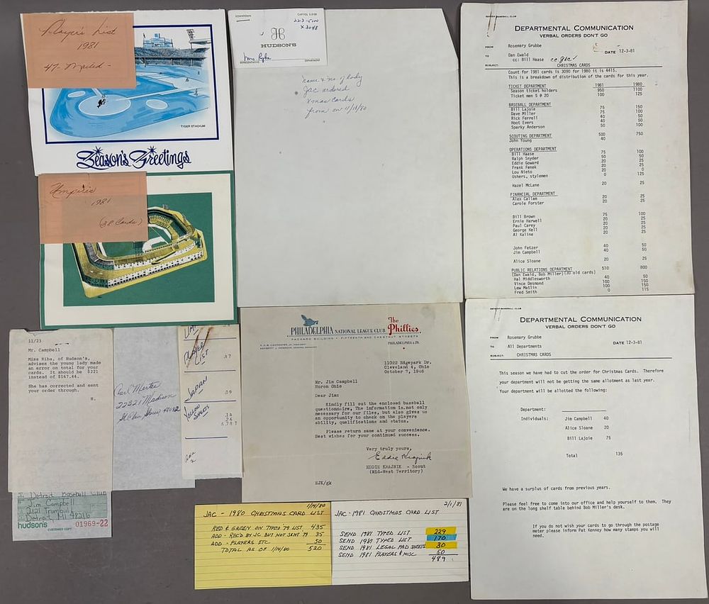 Lot 347: Jim Campbell Detroit Tigers X-Mas Card Letters