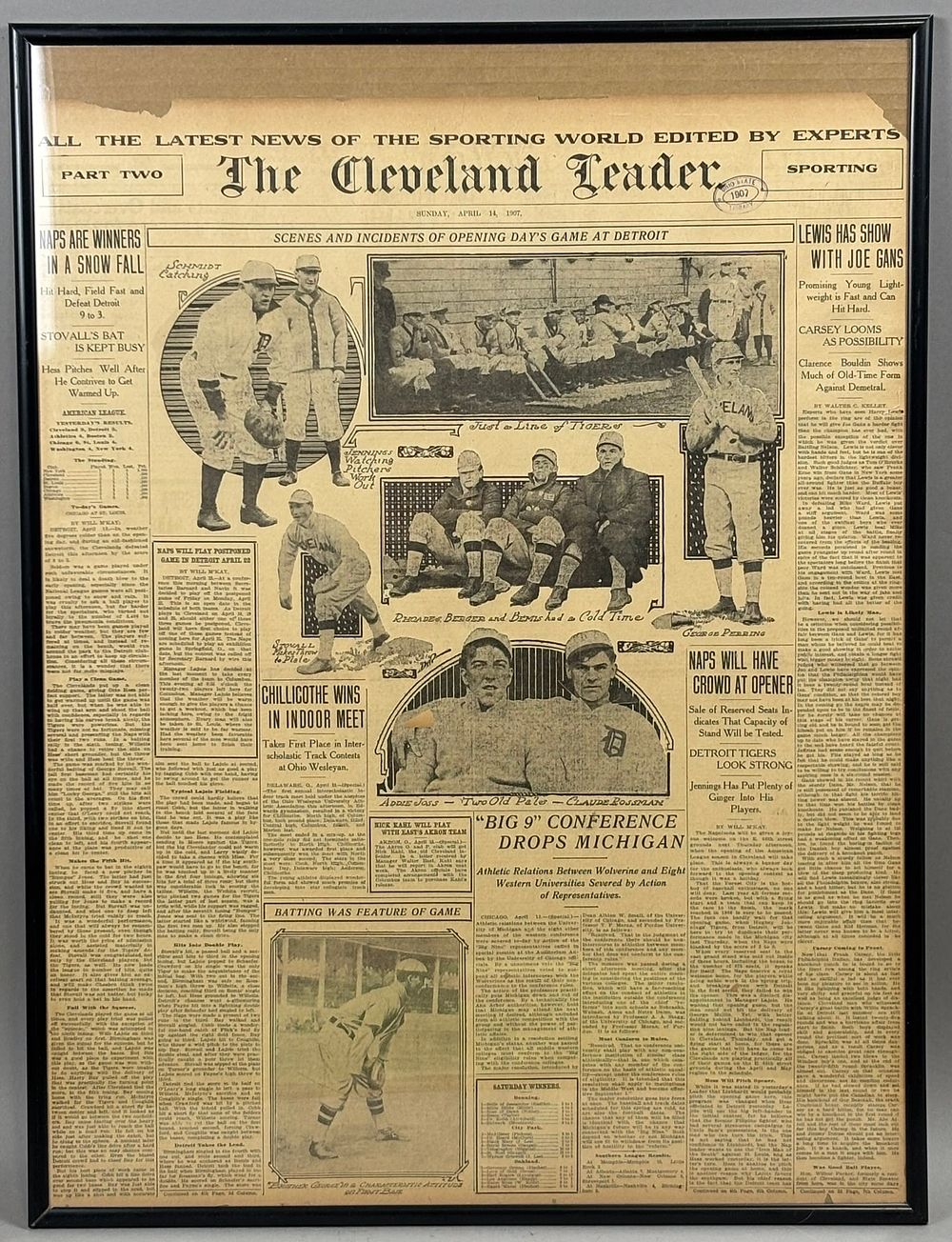 Lot 387: 1907 Cleveland Leader Indians vs Tigers Newspaper