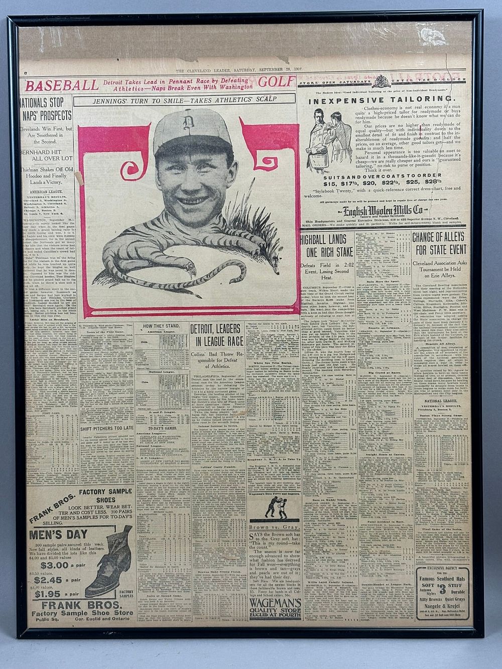 Lot 391: 8.6.1907 Cleveland Leader Newpaper HUGH JENNINGS