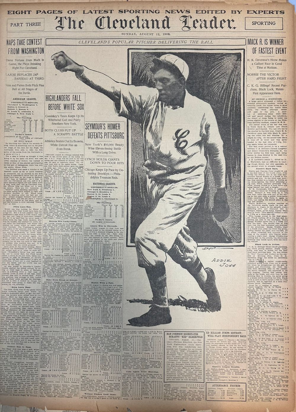 Lot 402: Cleveland Leader Newspaper 1906 ADDIE JOSS Pitcher