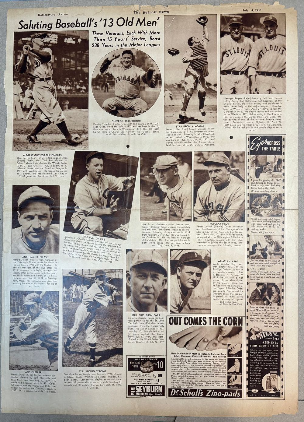 Lot 404: 1937 The Detroit News Rotogravure TIGERS Newspaper