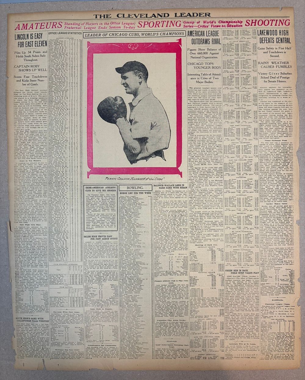 Lot 408: FRANK CHANCE Chicago Cubs Cleveland Leader News