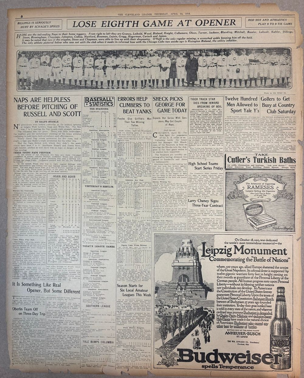 Lot 410A: Cleveland Leader 1914 NAPS Baseball Panoramic JOE JACKSON