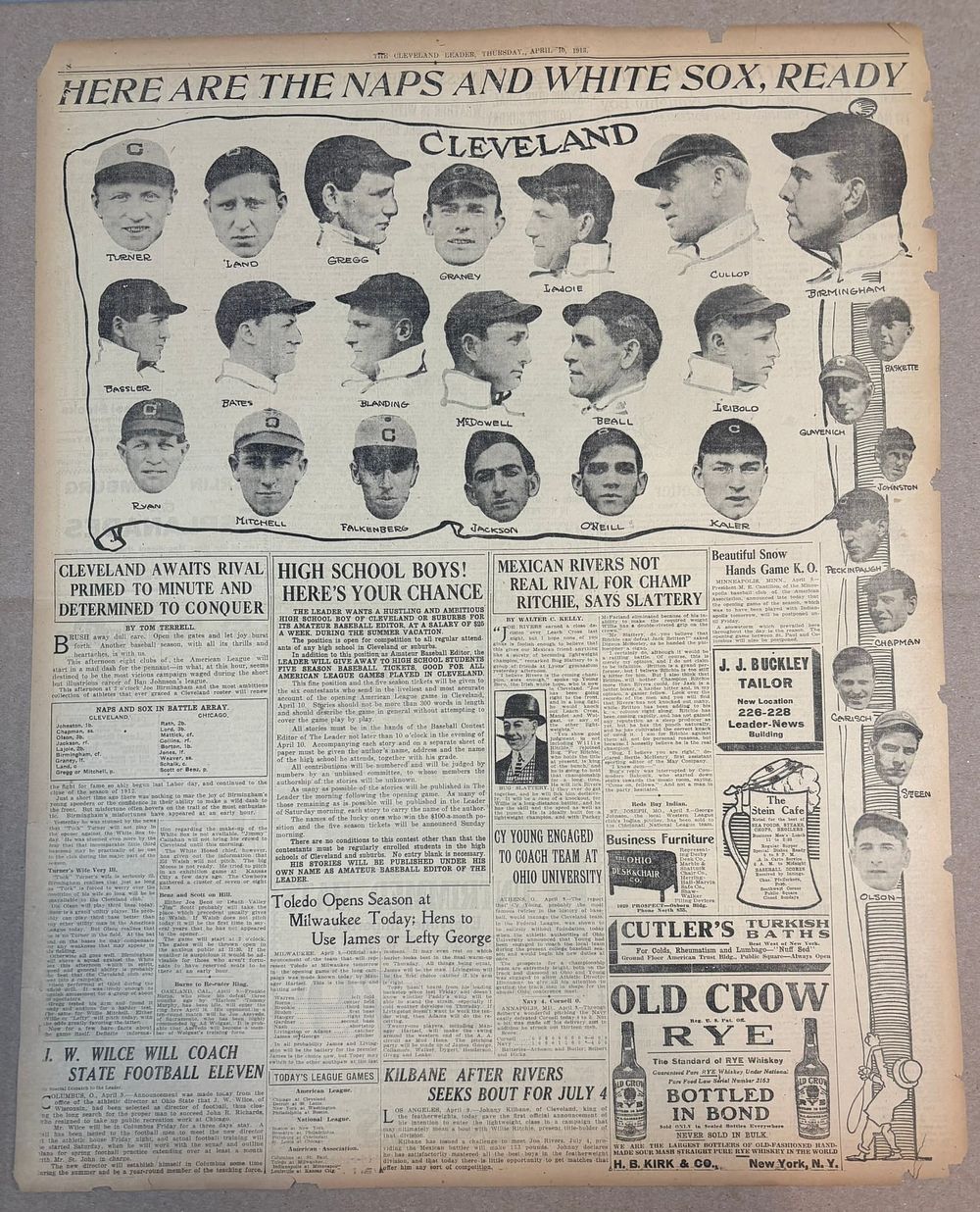 Lot 410D: 1913 Cleveland Leader Naps & White Sox Newspaper JOE JACKSON