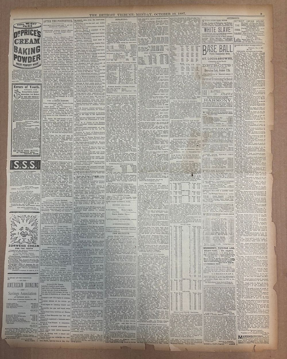 Lot 410E: Detroit Tribune Oct 10 1887 Recreation Park Browns