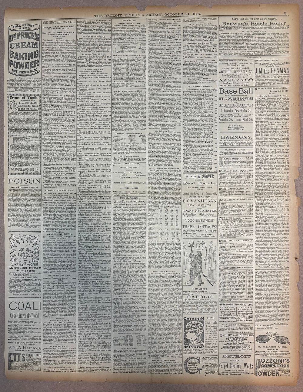 Lot 410F: Detroit Tribune 1887 vs St Louis Browns Newspaper