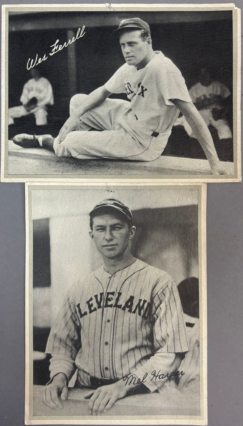 Lot 412: 2 R311 Wes Ferrell & Mel Harper Baseball Leather Finish Premiums