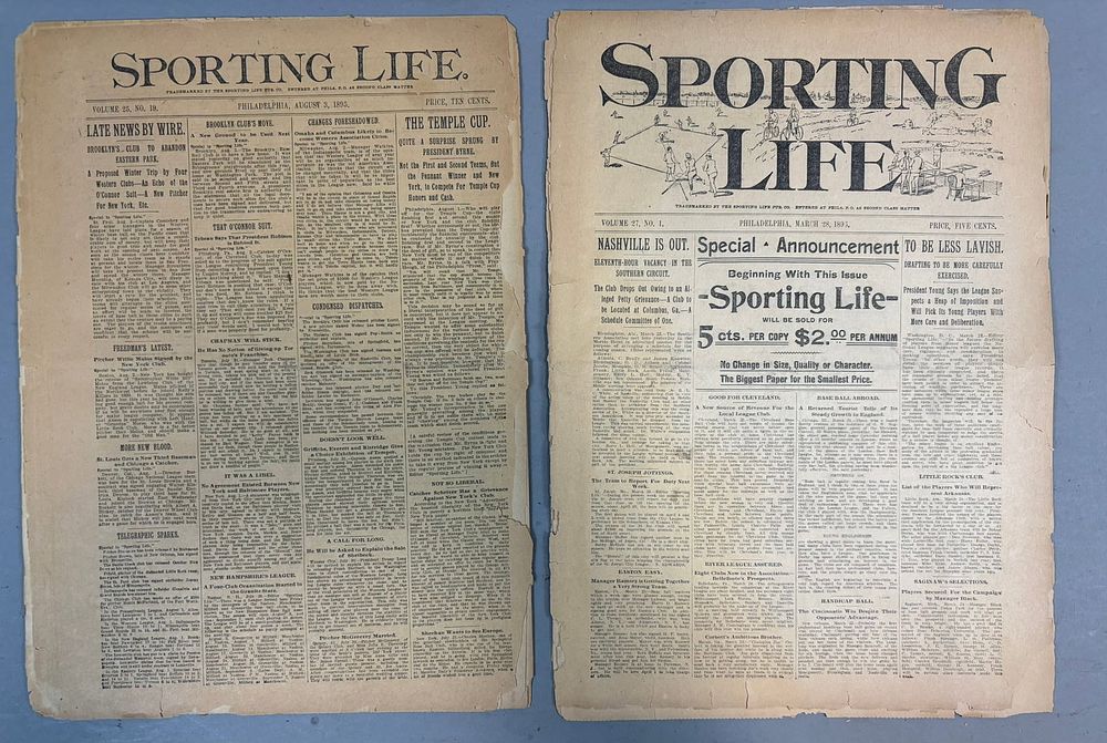 Lot 415: Pair Sporting Life 1895 1896 Baseball Newspaper