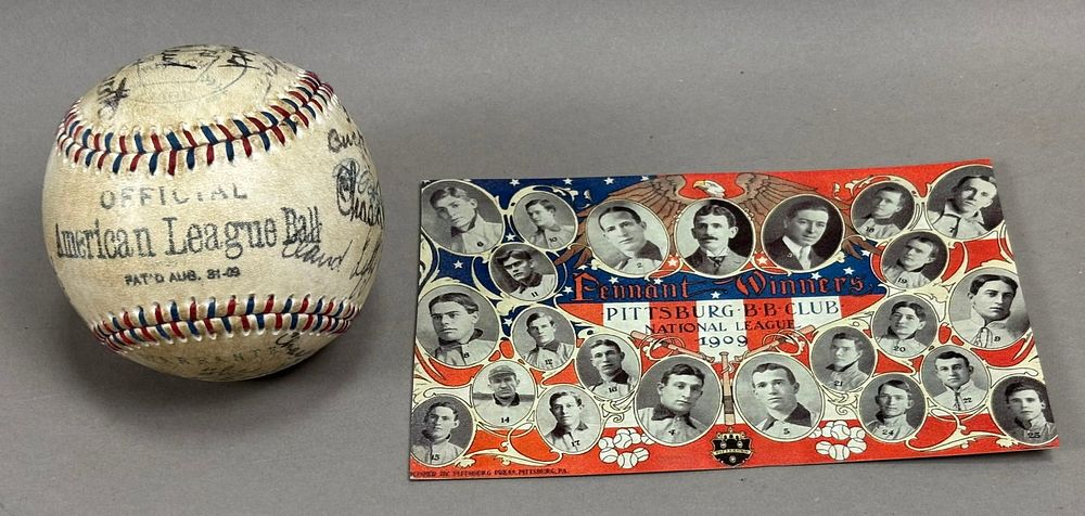 Lot 429: Pair 1909 Pittsburgh Postcard Team Signed Ball