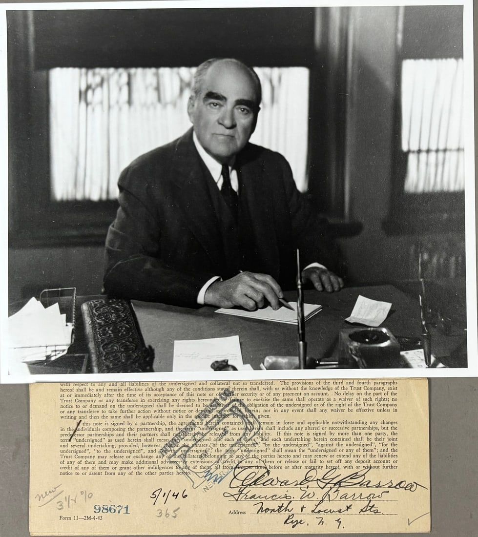 Lot 433: 1946 Edward Barrow Yankees Baseball Signed Doc Life Insurance Babe Ruth