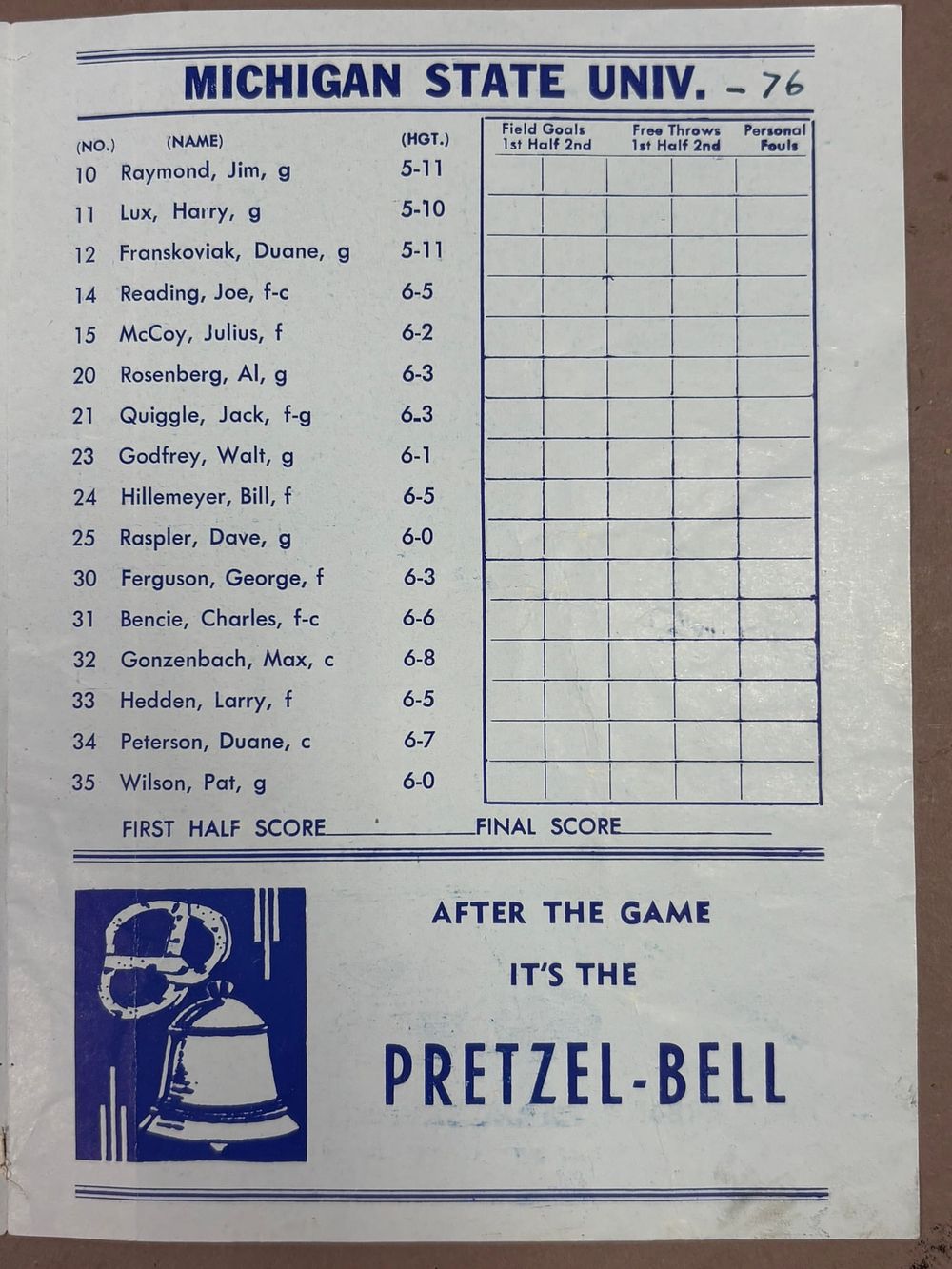 Lot 465: 1956 Michigan Vs State Basketball Program Schedule